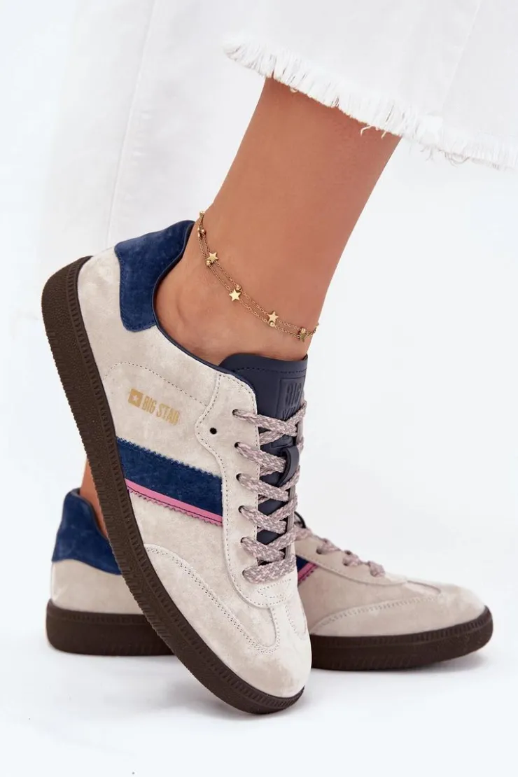 Damskie Big Star Shoes Zamszowe Niskie Sneakersy Damskie Big Star SS274679 HI-POLY SYSTEM Szare