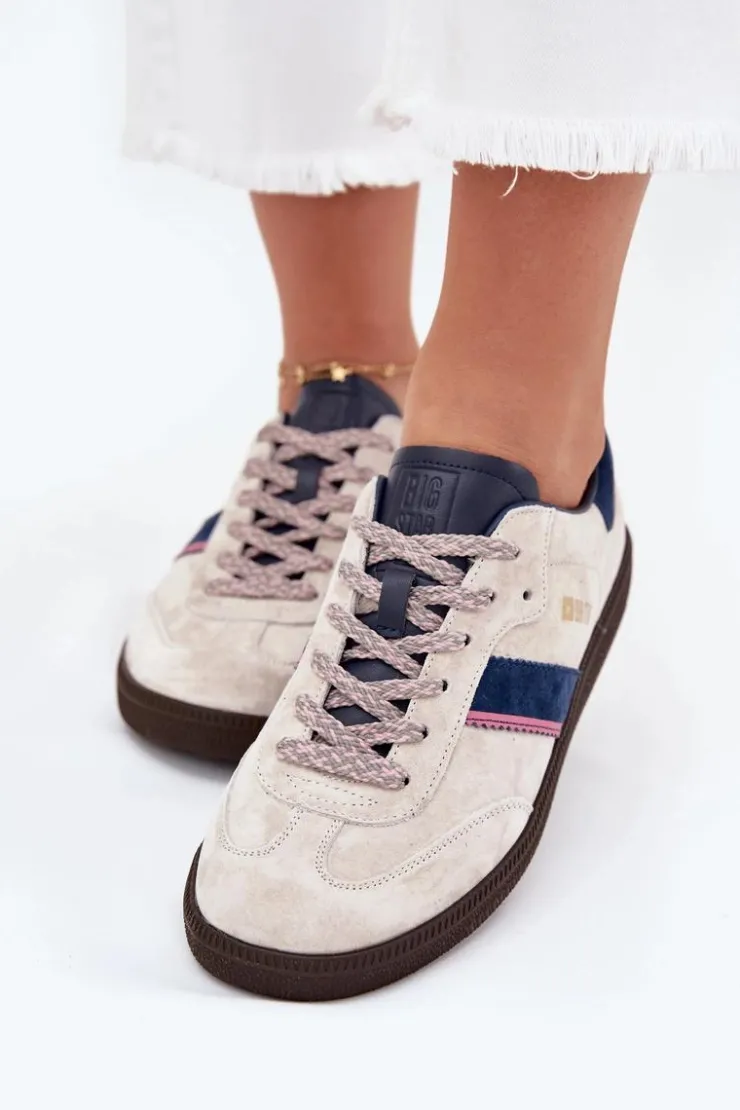 Damskie Big Star Shoes Zamszowe Niskie Sneakersy Damskie Big Star SS274679 HI-POLY SYSTEM Szare