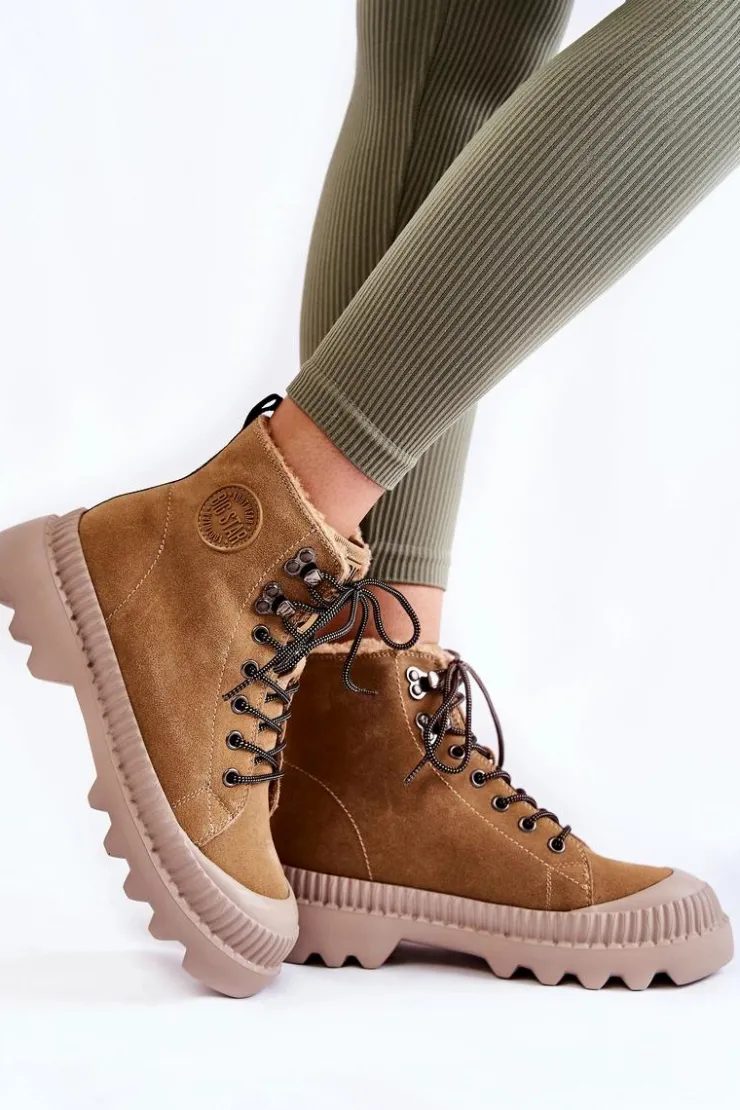 Outlet Big Star Shoes Zamszowe Ocieplane Botki Trapery Big Star KK274521 Beżowe
