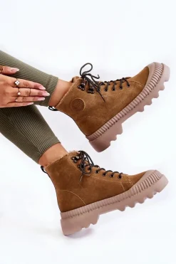 Outlet Big Star Shoes Zamszowe Ocieplane Botki Trapery Big Star KK274521 Beżowe