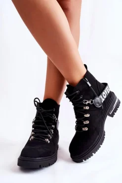 Discount Boto Zamszowe Ocieplane Botki Z Paskiem Czarne Aurelio