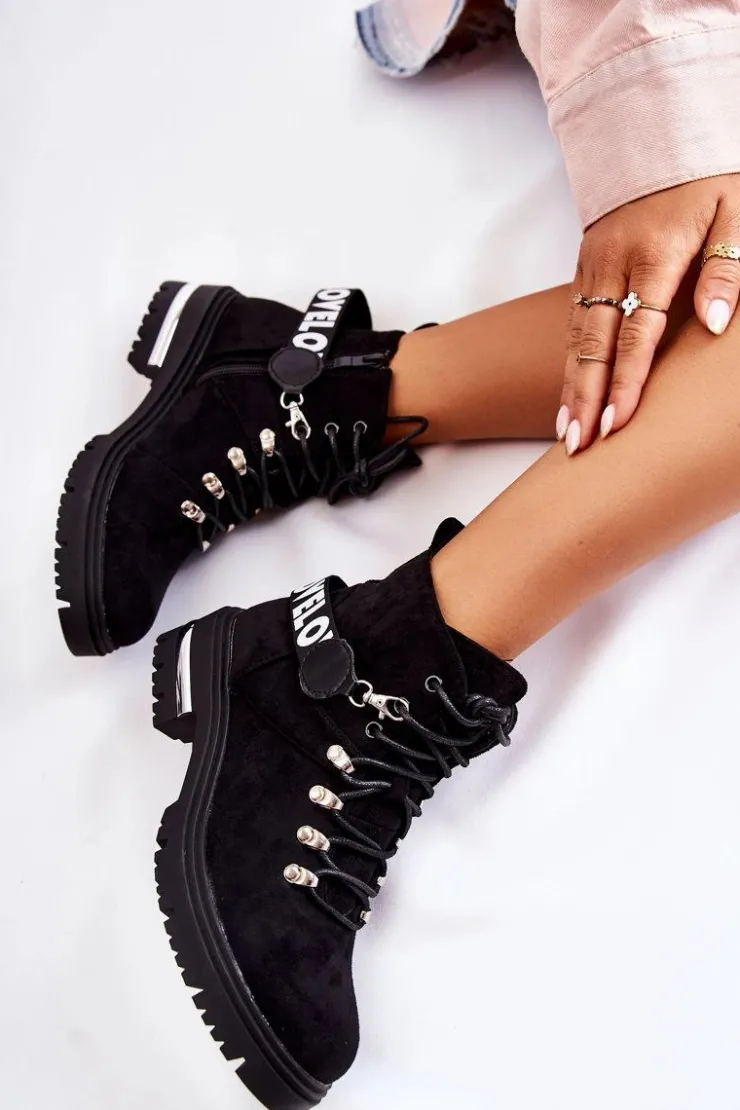 Discount Boto Zamszowe Ocieplane Botki Z Paskiem Czarne Aurelio