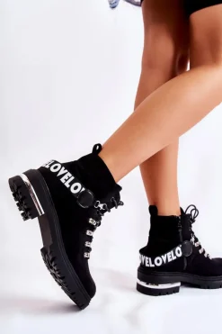 Discount Boto Zamszowe Ocieplane Botki Z Paskiem Czarne Aurelio