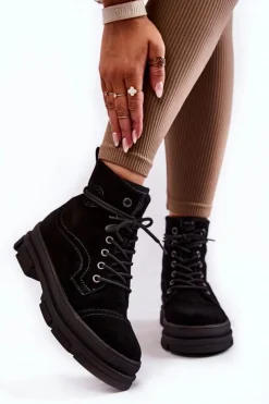 Discount Big Star Shoes Zamszowe Ocieplane Botki Trapery Big Star KK274525 Czarne