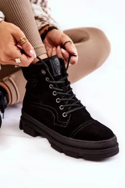 Discount Big Star Shoes Zamszowe Ocieplane Botki Trapery Big Star KK274525 Czarne