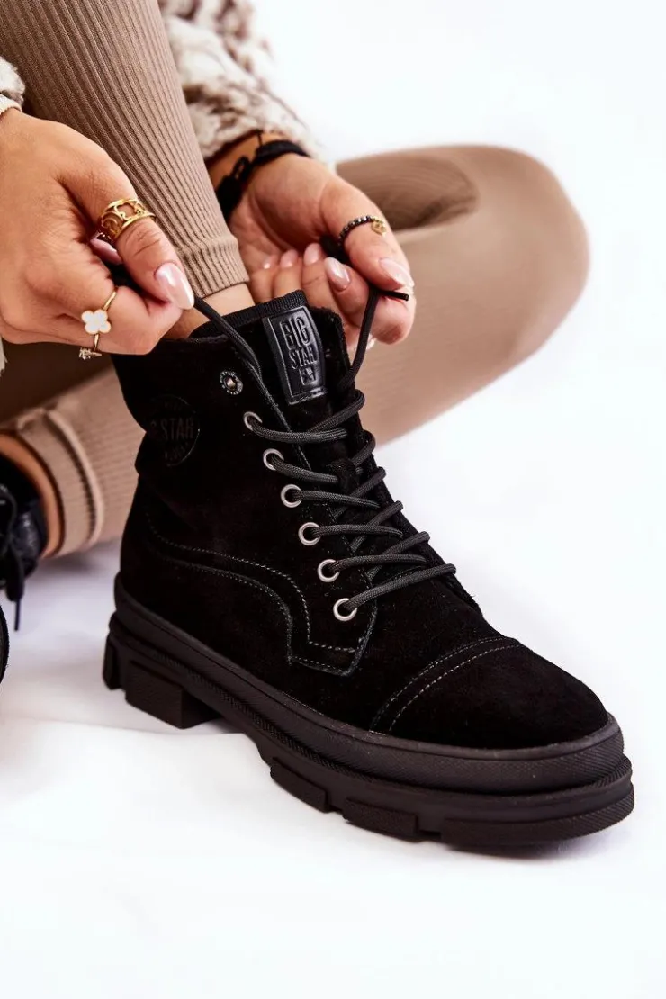 Discount Big Star Shoes Zamszowe Ocieplane Botki Trapery Big Star KK274525 Czarne