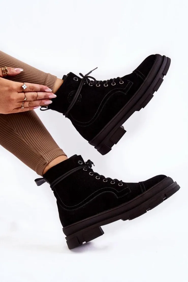 Discount Big Star Shoes Zamszowe Ocieplane Botki Trapery Big Star KK274525 Czarne