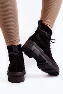 Discount Big Star Shoes Zamszowe Ocieplane Botki Trapery Big Star KK274525 Czarne