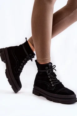 Discount Big Star Shoes Zamszowe Ocieplane Botki Trapery Big Star KK274525 Czarne