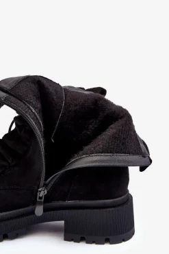 Outlet Boto Zamszowe Ocieplane Botki Workery Na Płaskim Obcasie Czarne Nacelle