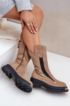 Boto Czarne Botki|Botki Zimowe Damskie*Zamszowe Ocieplane Botki Na Płaskim Obcasie Beżowe Palimra