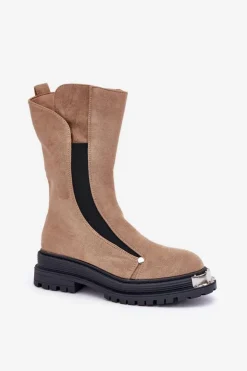 Boto Czarne Botki|Botki Zimowe Damskie*Zamszowe Ocieplane Botki Na Płaskim Obcasie Beżowe Palimra