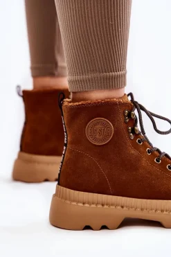 Big Star Shoes Damskie Trapery|Botki Sznurowane*Zamszowe Ocieplane Botki Trapery Big Star KK274520 Brązowe