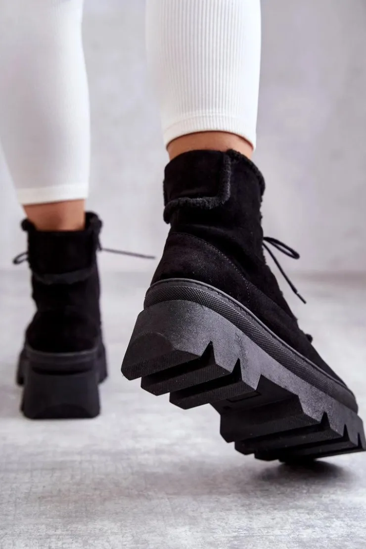 New Boto Zamszowe Ocieplane Botki Sznurowane Czarne Lemar Elisabeth Czarny