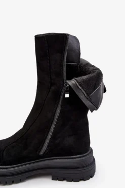 Damskie Boto Zamszowe Ocieplane Botki Na Płaskim Obcasie Czarne Palimra