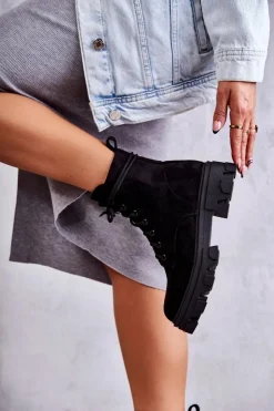 Damskie Boto Zamszowe Ocieplane Botki Workery Czarne Darvin