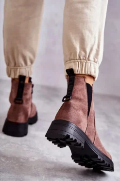 Discount Boto Zamszowe Ocieplane Botki Workery Na Płaskim Obcasie Jasnobrązowe Salome