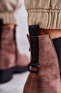 Discount Boto Zamszowe Ocieplane Botki Workery Na Płaskim Obcasie Jasnobrązowe Salome