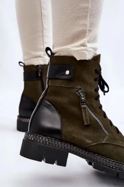 Laura Messi Botki Ocieplane|Botki Skórzane*Zamszowe Ocieplane Botki 2508 Zielone Zielony