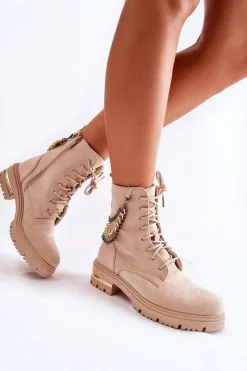 Hot Boto Zamszowe Ocieplane Botki Z Łańcuchem Beżowe Sorita