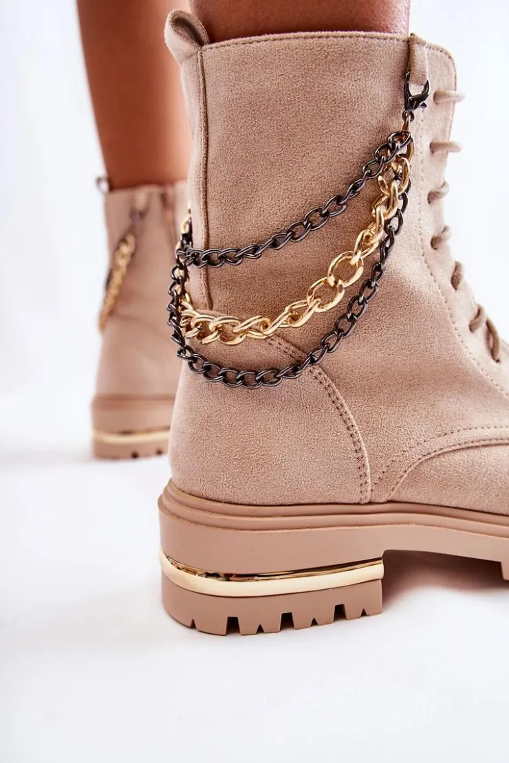 Hot Boto Zamszowe Ocieplane Botki Z Łańcuchem Beżowe Sorita