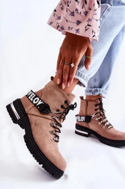 Clearance Boto Zamszowe Ocieplane Botki Z Paskiem Brązowe Aurelio