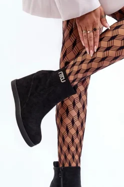 Online Boto Zamszowe Ocieplane Botki Na Koturnie Z Ozdobą Czarne Vere