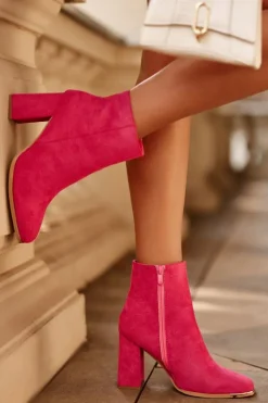 Boto Brązowe I Beżowe Botki|Botki Na Obcasie*Zamszowe Ocieplane Botki Na Słupku Fuksja Lamirena