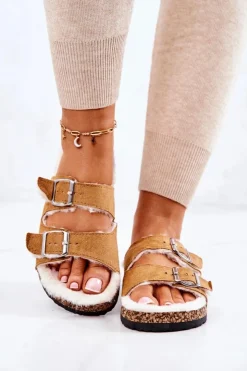 Boto Klapki Korkowe|Klapki Damskie Klasyczne*Zamszowe Ocieplane Klapki Camel Adeline