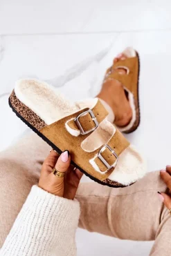 Boto Klapki Korkowe|Klapki Damskie Klasyczne*Zamszowe Ocieplane Klapki Camel Adeline