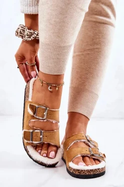 Boto Klapki Korkowe|Klapki Damskie Klasyczne*Zamszowe Ocieplane Klapki Camel Adeline