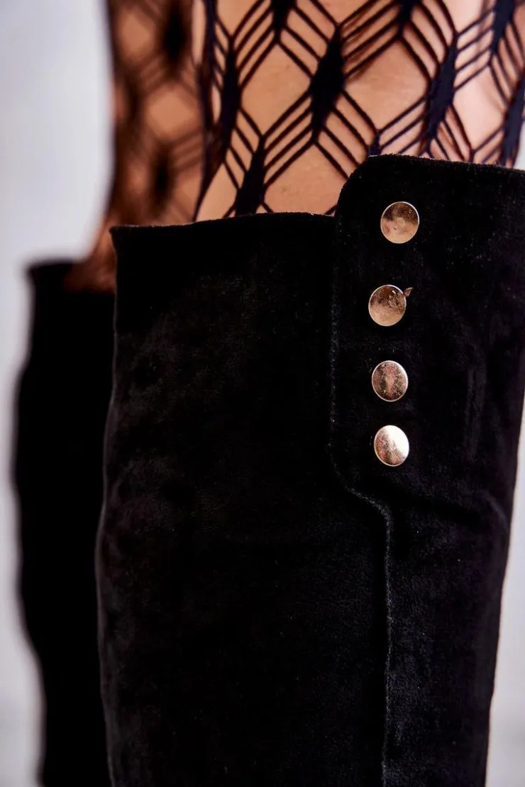 Damskie Damskie buty S.Barski Zamszowe Ocieplane Kozaki Na Płaskim Obcasie Czarne Laura