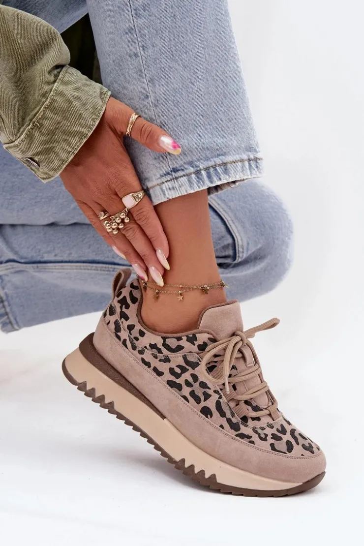 Damskie Buty damskie Vinceza Zamszowe Ocieplane Sneakersy Damskie Na Platformie Vinceza 66836 Panterka Beżowe