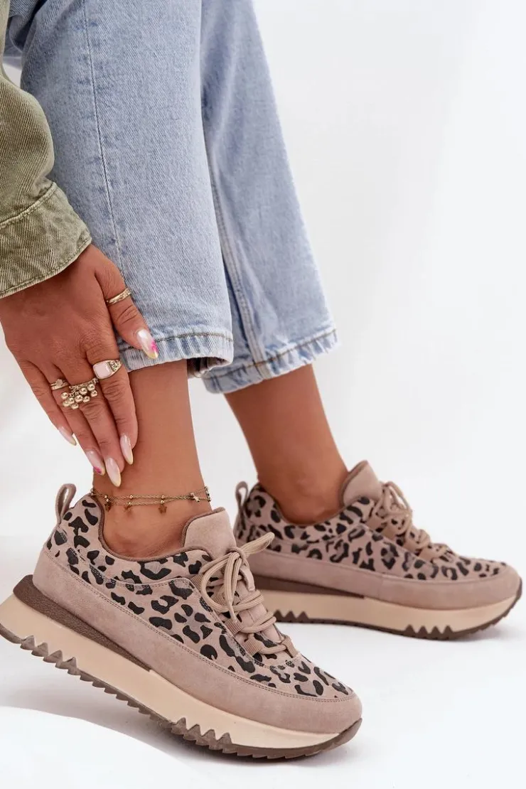 Damskie Buty damskie Vinceza Zamszowe Ocieplane Sneakersy Damskie Na Platformie Vinceza 66836 Panterka Beżowe