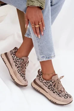 Damskie Buty damskie Vinceza Zamszowe Ocieplane Sneakersy Damskie Na Platformie Vinceza 66836 Panterka Beżowe