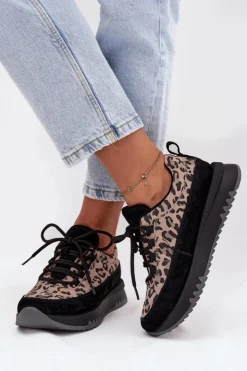 Damskie Buty damskie Vinceza Zamszowe Ocieplane Sneakersy Damskie Na Platformie Vinceza 66836 Panterka Czarne