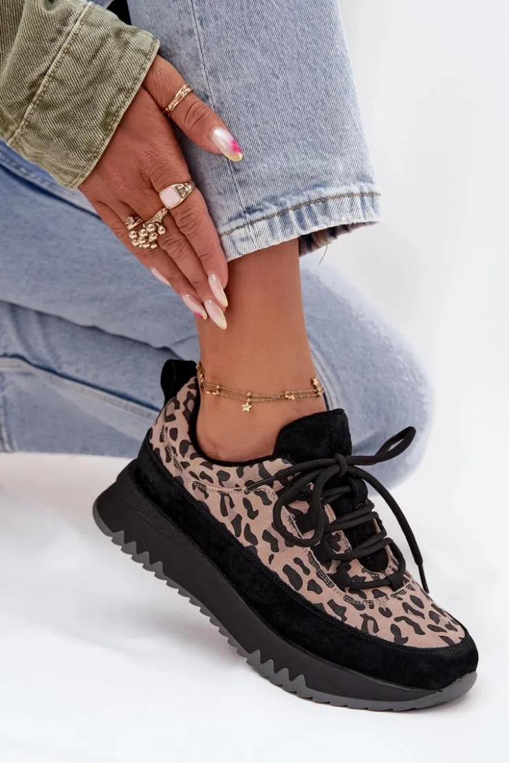 Damskie Buty damskie Vinceza Zamszowe Ocieplane Sneakersy Damskie Na Platformie Vinceza 66836 Panterka Czarne