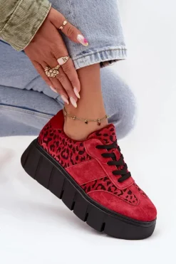Damskie Buty damskie Vinceza Zamszowe Ocieplane Sneakersy Damskie Na Masywnej Platformie Vinceza 66841 Panterka Czerwone