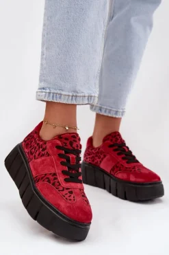 Damskie Buty damskie Vinceza Zamszowe Ocieplane Sneakersy Damskie Na Masywnej Platformie Vinceza 66841 Panterka Czerwone