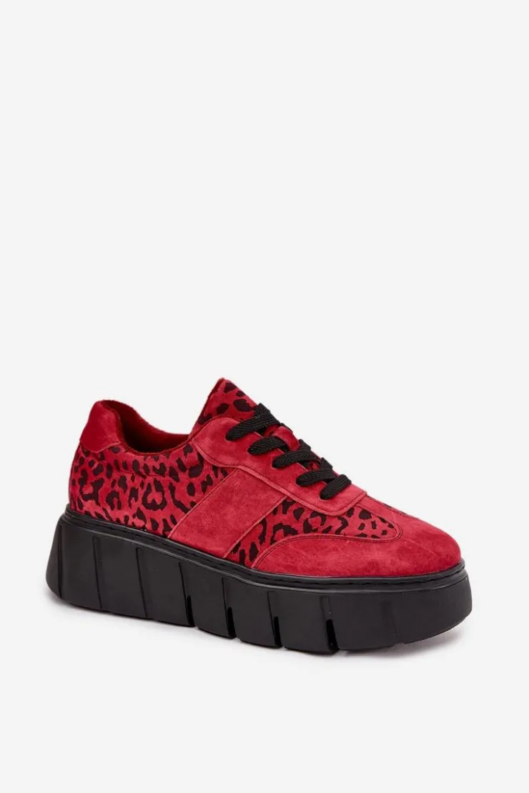 Damskie Buty damskie Vinceza Zamszowe Ocieplane Sneakersy Damskie Na Masywnej Platformie Vinceza 66841 Panterka Czerwone