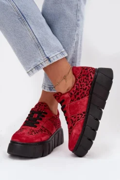 Damskie Buty damskie Vinceza Zamszowe Ocieplane Sneakersy Damskie Na Masywnej Platformie Vinceza 66841 Panterka Czerwone