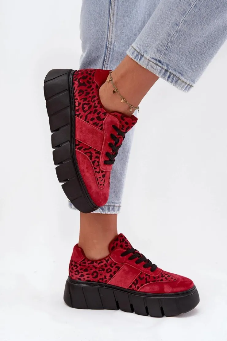 Damskie Buty damskie Vinceza Zamszowe Ocieplane Sneakersy Damskie Na Masywnej Platformie Vinceza 66841 Panterka Czerwone