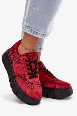 Damskie Buty damskie Vinceza Zamszowe Ocieplane Sneakersy Damskie Na Masywnej Platformie Vinceza 66841 Panterka Czerwone