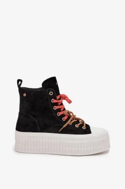 Best GOE Zamszowe Ocieplane Trampki Damskie Na Masywnej Platformie SS2N4046 Czarne Czarny