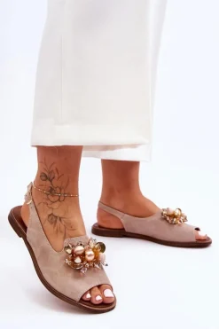 Boto Sandały Płaskie*Zamszowe Płaskie Sandały Nicole 2805/042 Beżowe