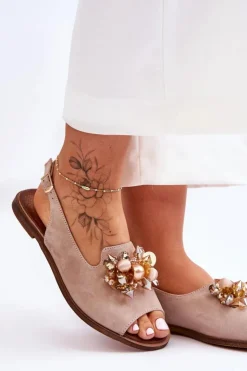 Boto Sandały Płaskie*Zamszowe Płaskie Sandały Nicole 2805/042 Beżowe