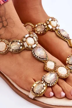 Damskie Boto Zamszowe Płaskie Sandały Z Kamieniami Beżowe Dallas