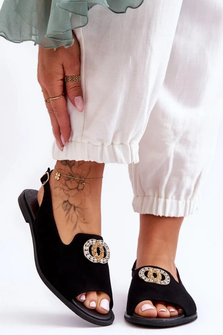 Best Boto Zamszowe Płaskie Sandały Z Ozdobą Nicole 2744/002 Czarne