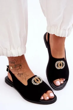Best Boto Zamszowe Płaskie Sandały Z Ozdobą Nicole 2744/002 Czarne