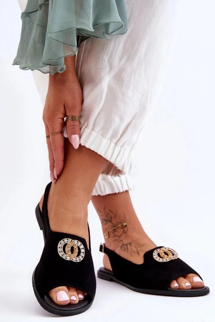 Best Boto Zamszowe Płaskie Sandały Z Ozdobą Nicole 2744/002 Czarne